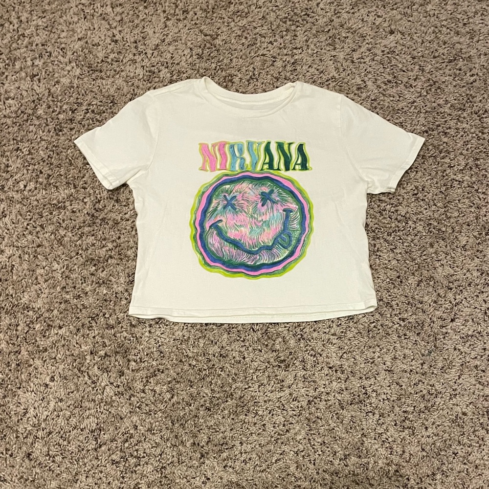 Tilly's White Nirvana cropped Graphic Tee